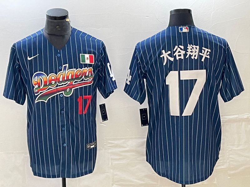 Men Los Angeles Dodgers 17 Ohtani Blue stripe Nike Game MLB Jersey style 17